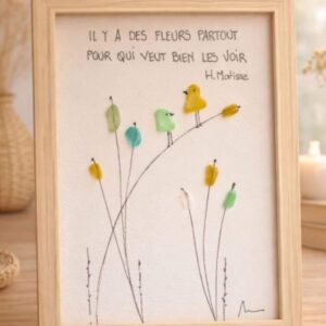 Cadre en verre poli – Citation inspirante – Décoration murale artisanale Provence – Art floral fait main – Cadeau poétique - Seaglass