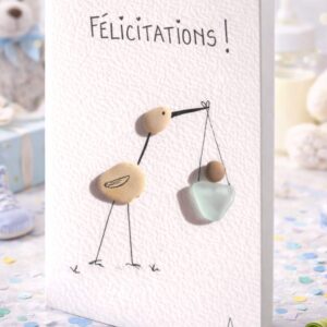 Carte Félicitations naissance – Carte fait main – Carte de vœux artisanale – Carte originale – Cadeau naissance - Seaglass - Verre de mer