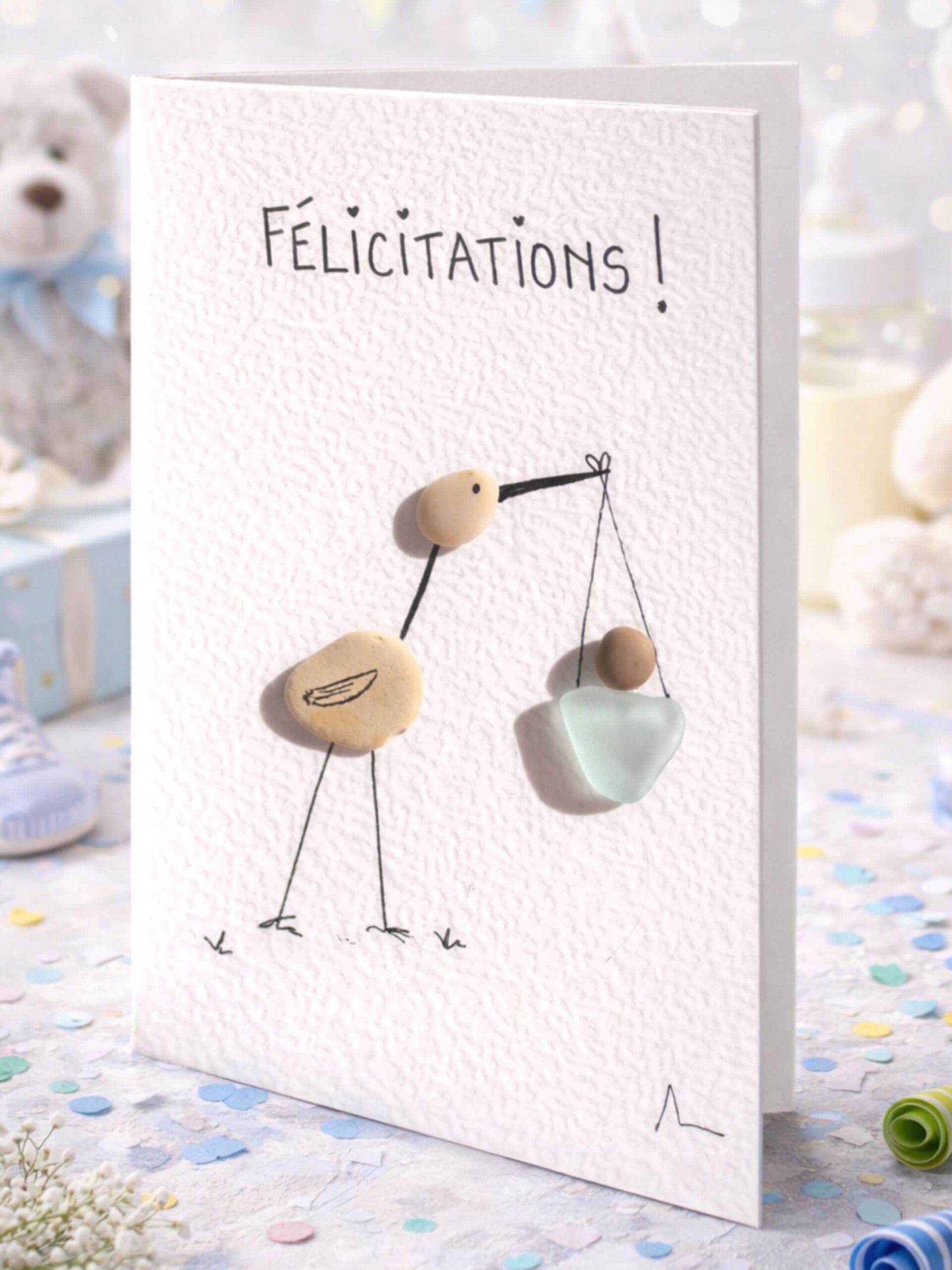 Carte Félicitations naissance – Carte fait main – Carte de vœux artisanale – Carte originale – Cadeau naissance - Seaglass - Verre de mer