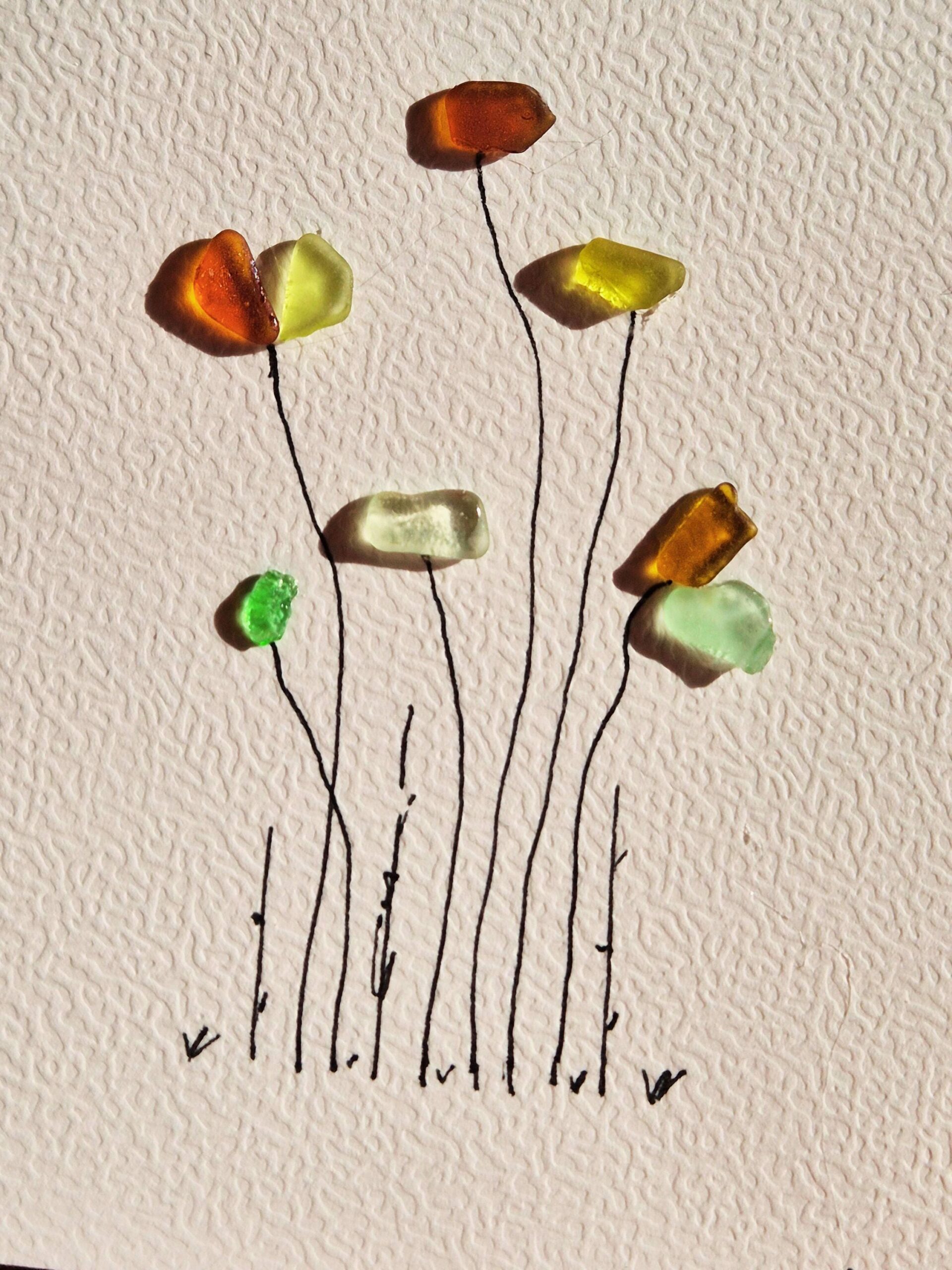 Carte Joyeux Anniversaire artisanale – Carte anniversaire fait main – Carte originale fleurs en verre marin – Cadeau unique - Image 2