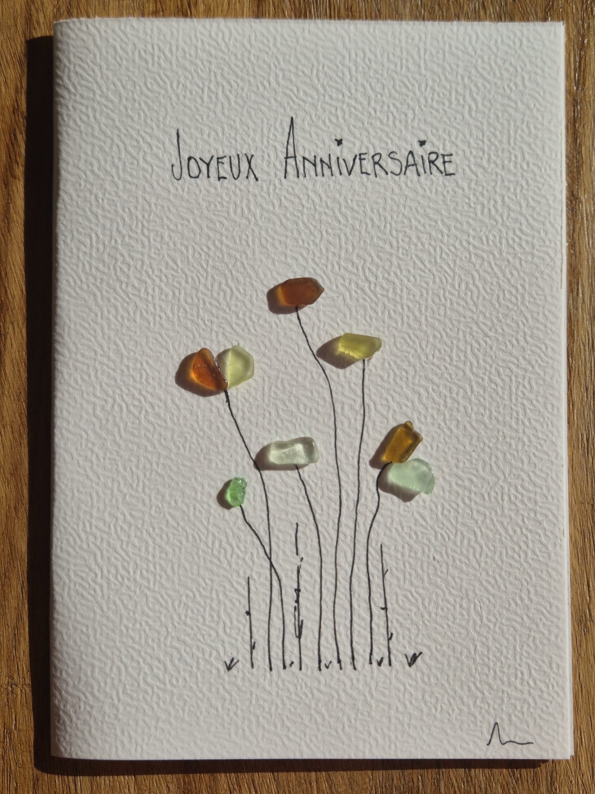 Carte Joyeux Anniversaire artisanale – Carte anniversaire fait main – Carte originale fleurs en verre marin – Cadeau unique - Image 3