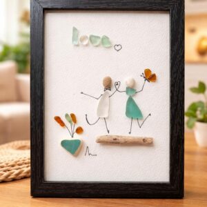 Tableau en verre poli "Love" – Couple amoureux – Cadre déco romantique fait main – Idée cadeau mariage, fiançailles, Saint-Valentin