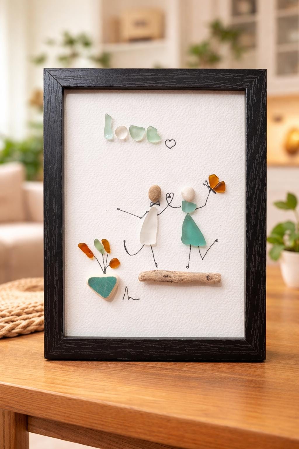 Tableau en verre poli "Love" – Couple amoureux – Cadre déco romantique fait main – Idée cadeau mariage, fiançailles, Saint-Valentin