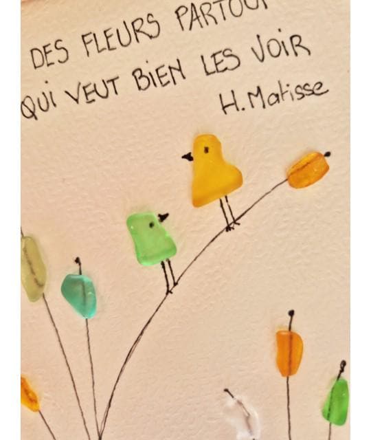 Cadre en verre poli – Citation inspirante – Décoration murale artisanale Provence – Art floral fait main – Cadeau poétique - Seaglass - Image 2