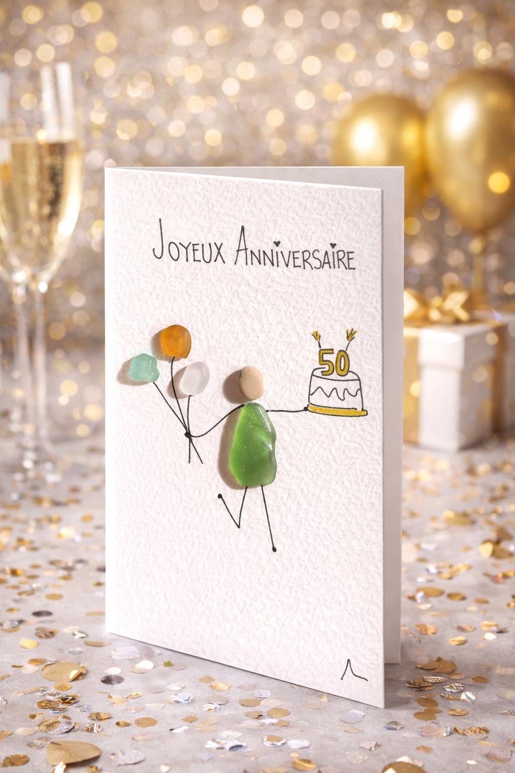 Carte anniversaire personnalisable galets – Carte Joyeux Anniversaire artisanale – Carte anniversaire originale femme homme - Carte jubilé