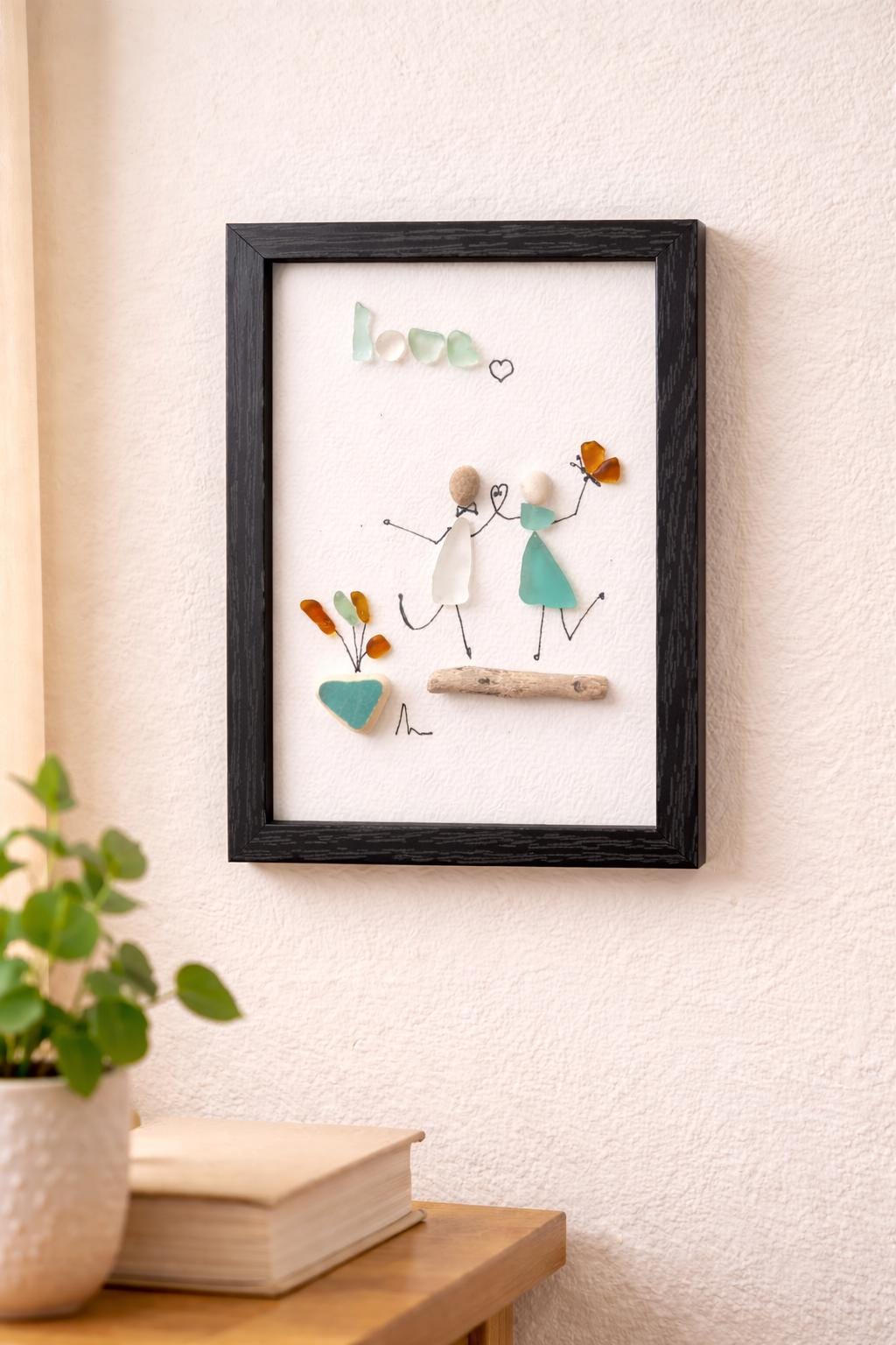 Tableau en verre poli "Love" – Couple amoureux – Cadre déco romantique fait main – Idée cadeau mariage, fiançailles, Saint-Valentin - Image 4