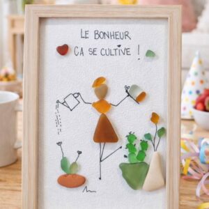 Cadre galets personnalisable bonheur, cadeau original femme, déco zen nature, tableau galets message positif fait main - Seaglass