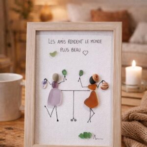Cadre amitié personnalisé verre poli – Cadeau meilleure amie original – Tableau apéro galets – Décoration amitié unique – Cadeau femme