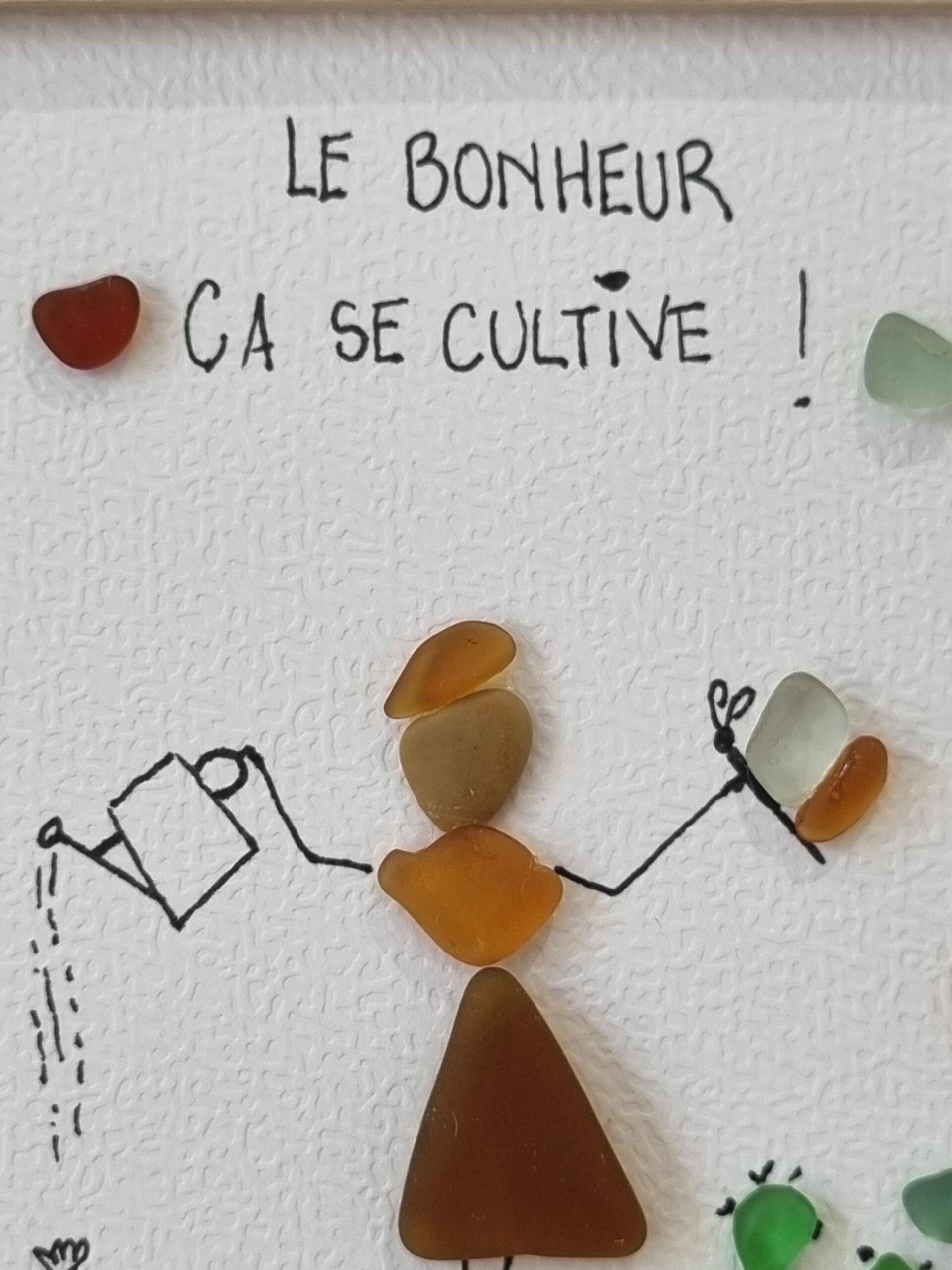 Cadre galets personnalisable bonheur, cadeau original femme, déco zen nature, tableau galets message positif fait main - Seaglass - Image 2