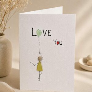 Carte d’amour artisanale minimaliste avec verre poli, carte romantique originale, carte Saint-Valentin personnalisable, idée cadeau couple
