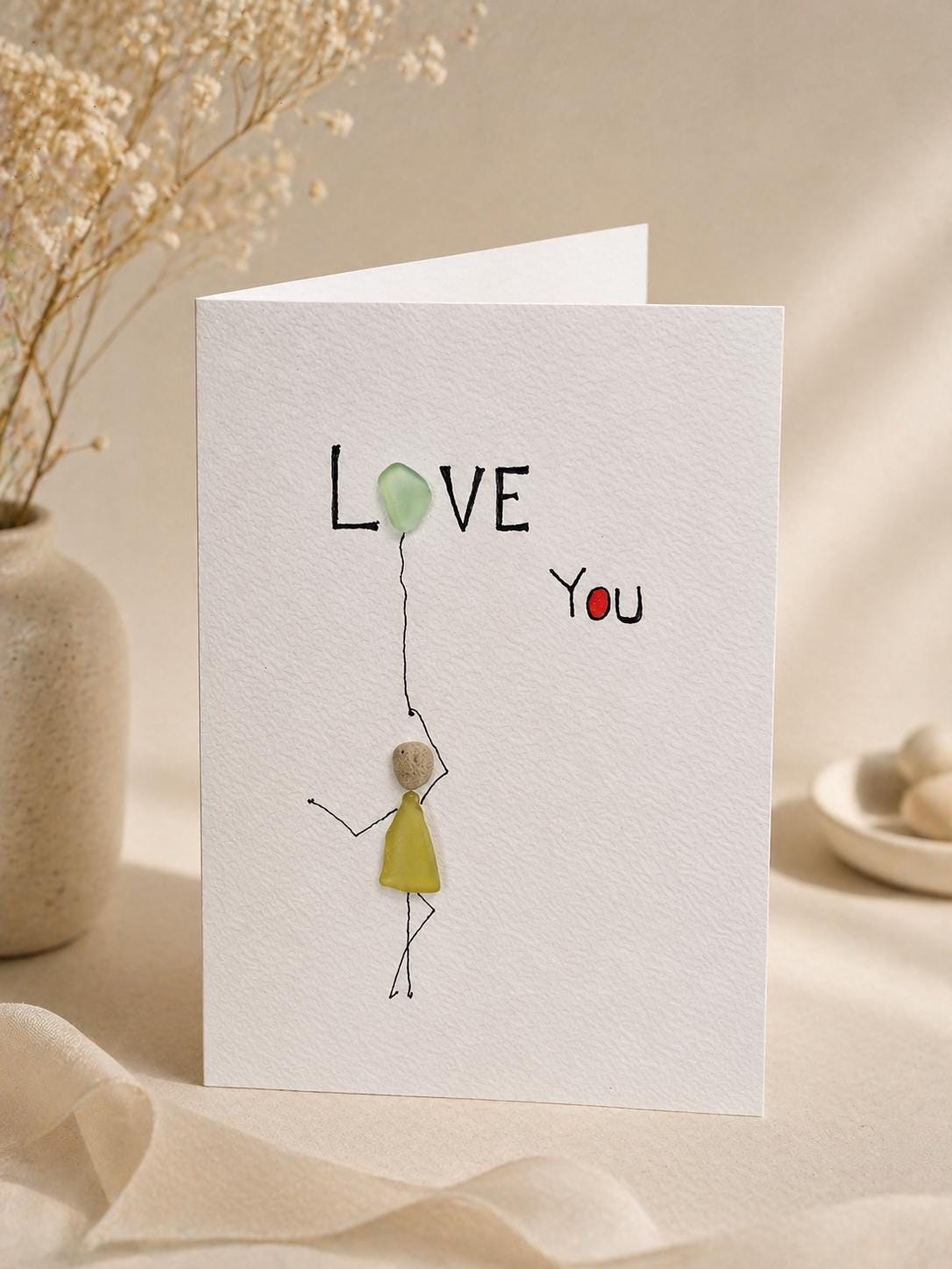 Carte d’amour artisanale minimaliste avec verre poli, carte romantique originale, carte Saint-Valentin personnalisable, idée cadeau couple