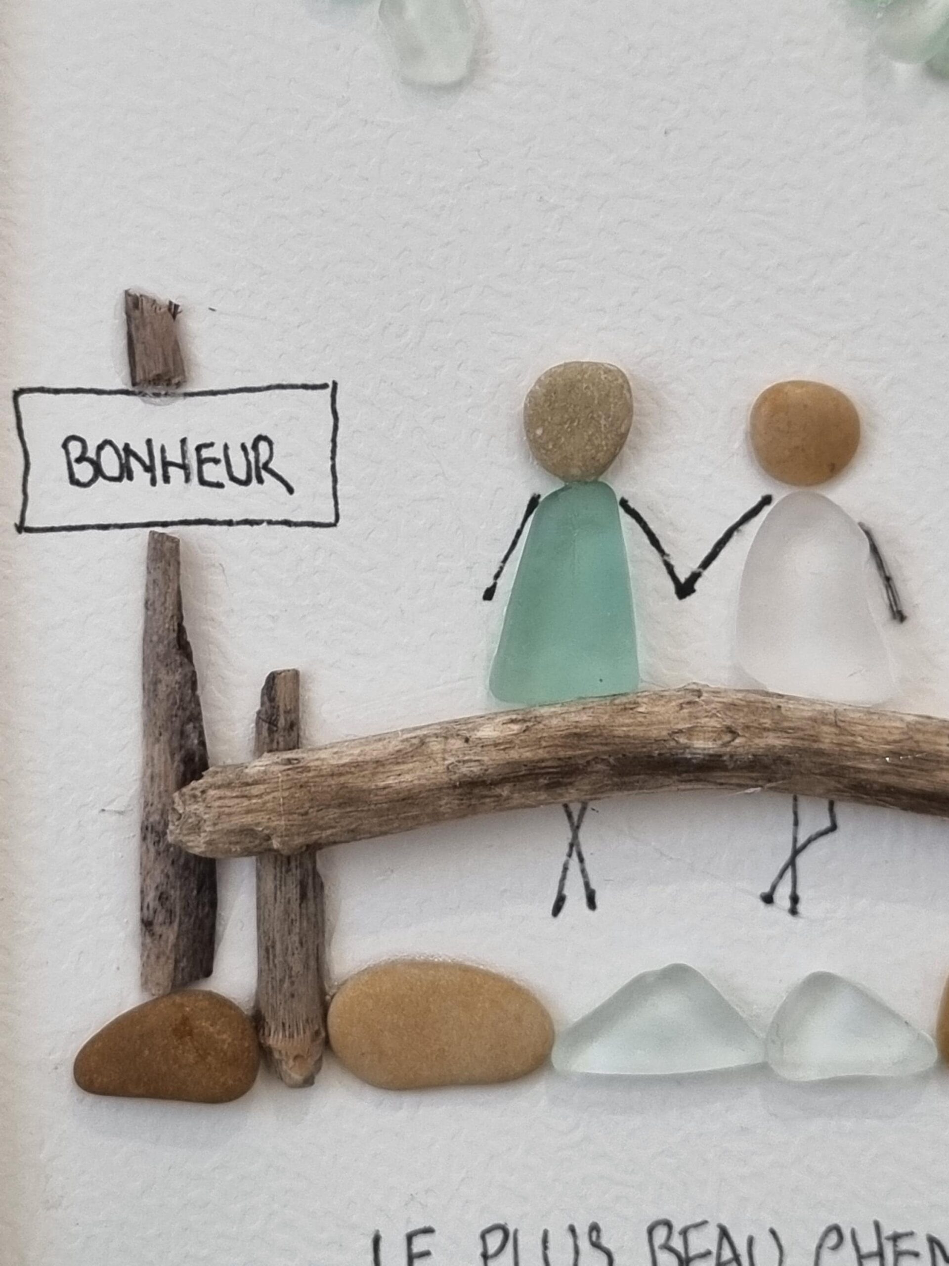 Cadre personnalisé en verre poli et bois flotté – Cadeau couple personnalisé – Décoration romantique artisanale – Tableau galets et seaglass - Image 4