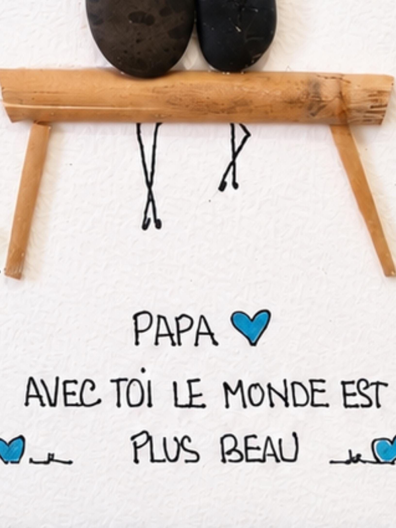 Cadeau Papa Personnalisé Galets & Verre de Mer – Cadre Artisanal Famille Père Enfant – Décoration Émotionnelle Unique - Image 4