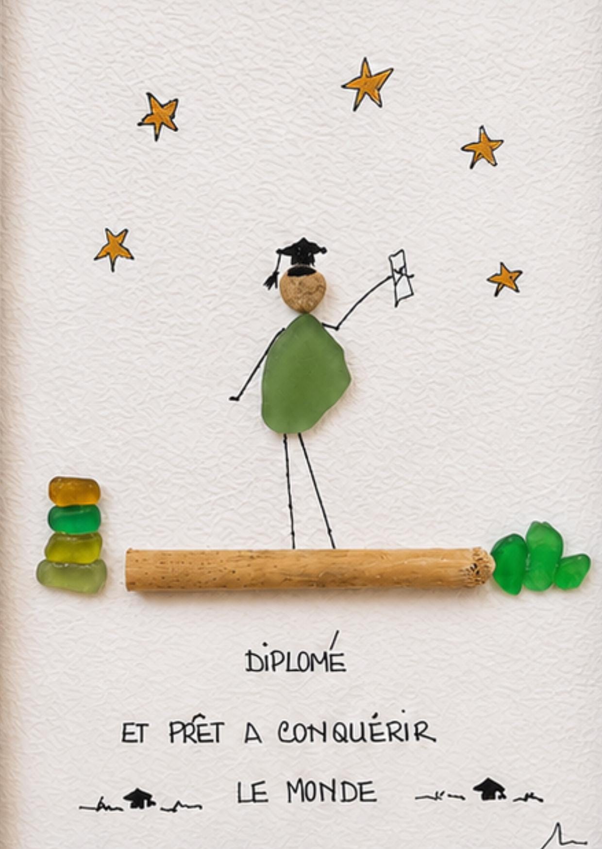 Cadeau Diplôme Personnalisé Galets et Verre de Mer | Tableau Étudiant Diplômé | Cadeau Remise de Diplôme Unique Cadre - Image 2