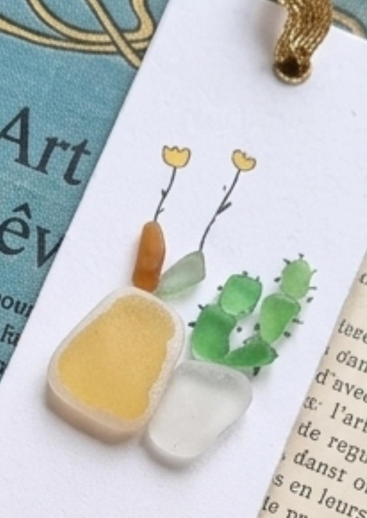 Marque-page artisanal en verre de mer personnalisé, cadeau lecteur, bijou de livre unique fait main, cordon au choix - Image 2