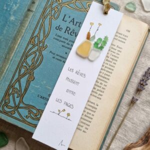 Marque-page artisanal en verre de mer personnalisé, cadeau lecteur, bijou de livre unique fait main, cordon au choix