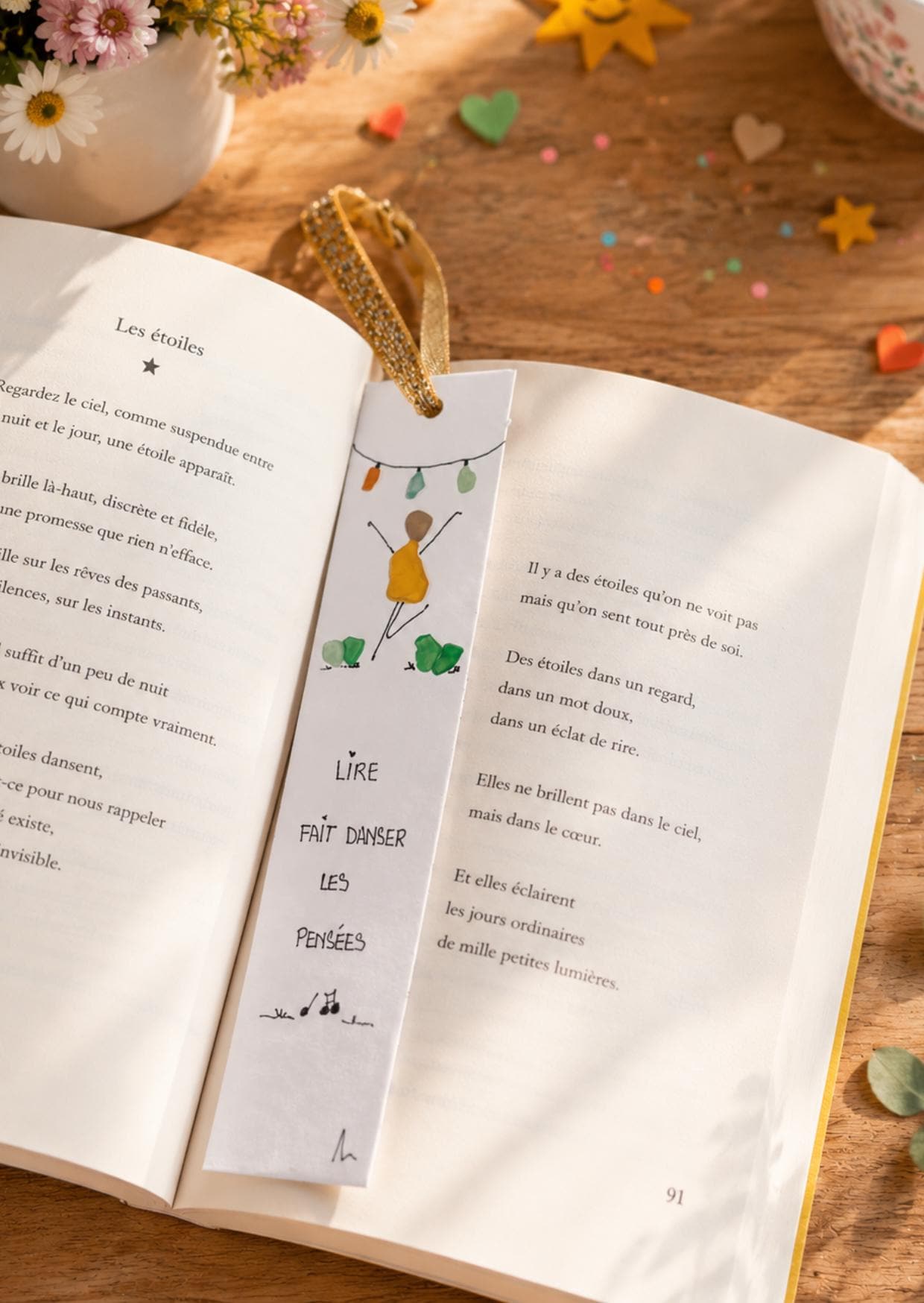 Marque-page personnalisé en verre marin – Cadeau lecteur fait main – Texte et couleur du ruban au choix – Idée cadeau livre