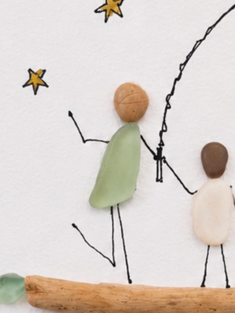 Cadeau Papa Personnalisé Galet de Mer et Bois Flotté | Tableau Famille Pêche | Cadeau Fête des Pères Unique avec Cadre - Image 4