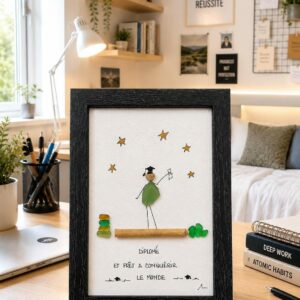 Cadeau Diplôme Personnalisé Galets et Verre de Mer | Tableau Étudiant Diplômé | Cadeau Remise de Diplôme Unique Cadre