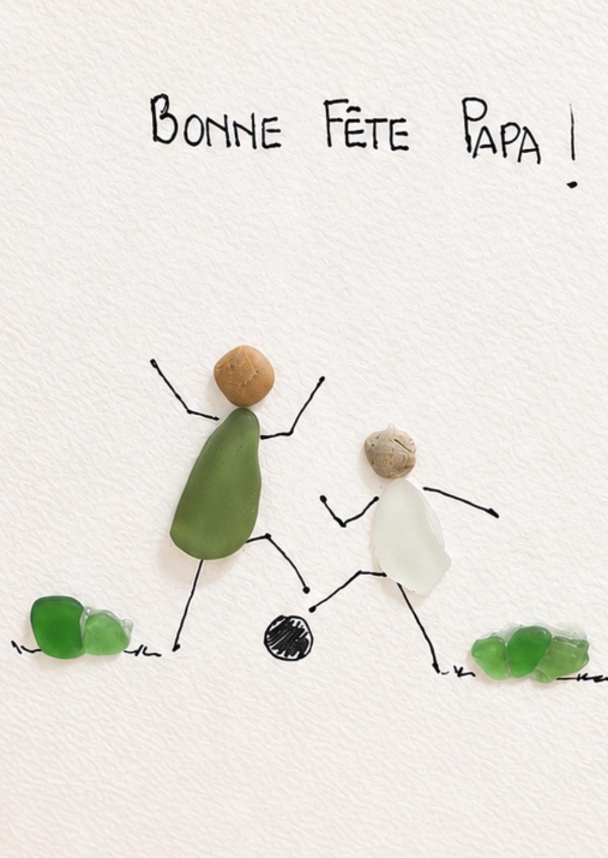 Carte Fête des Pères personnalisée galets et verre marin – Cadeau Papa unique fait main – Texte personnalisé gratuit - Image 2
